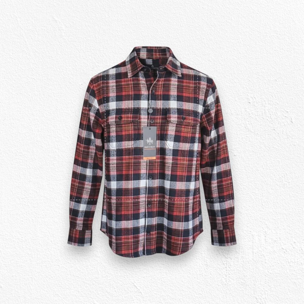 Rainforest Red Navy Plaid Brushed Fleece Heavy Mens Flannel Shirt Size Small